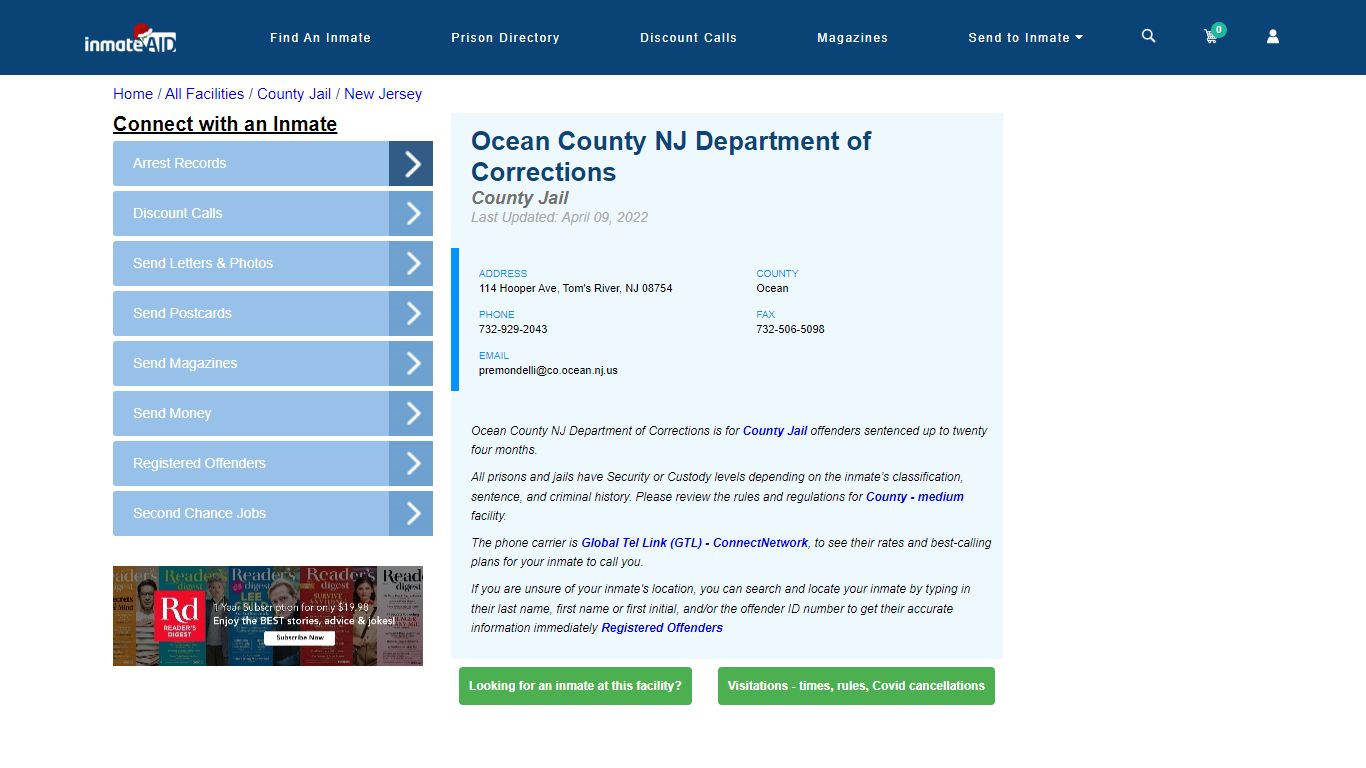Ocean County NJ Department of Corrections - InmateAid